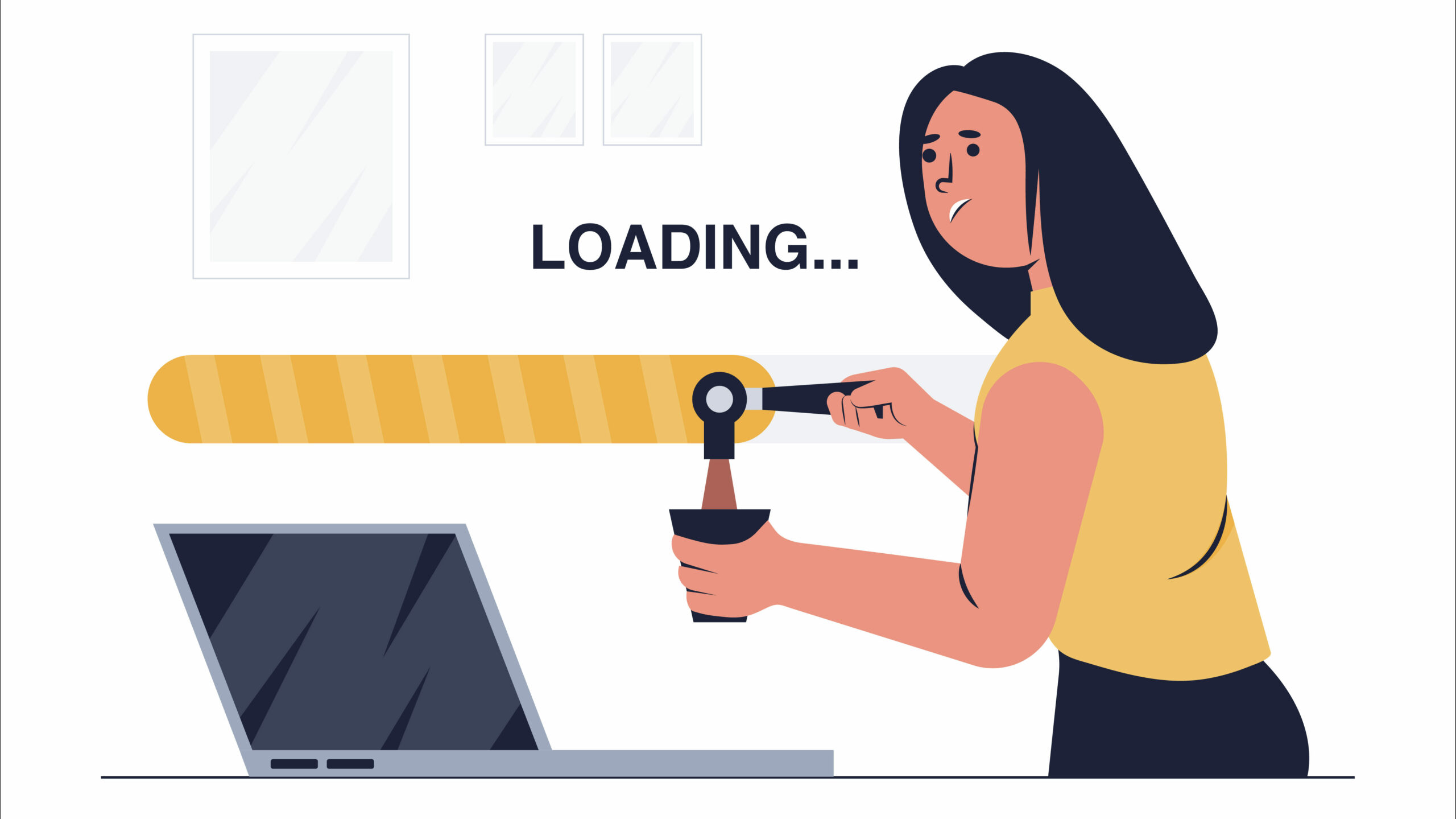 Illustration de femme pendant chargement d'une page web
